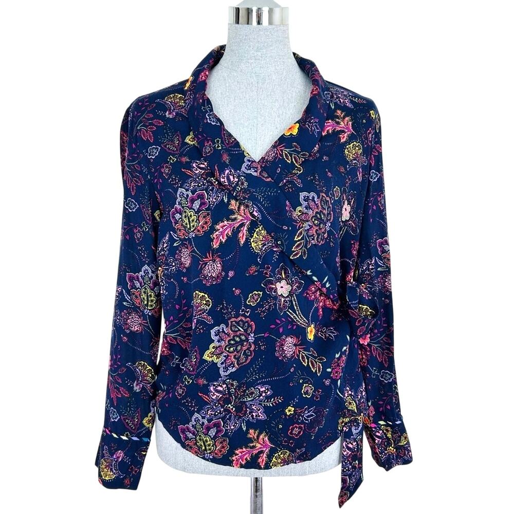 Floreat floral Wrap Blouse /‎ sleep shirt Navy